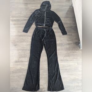 Black Velour Women's Two Piece Sets